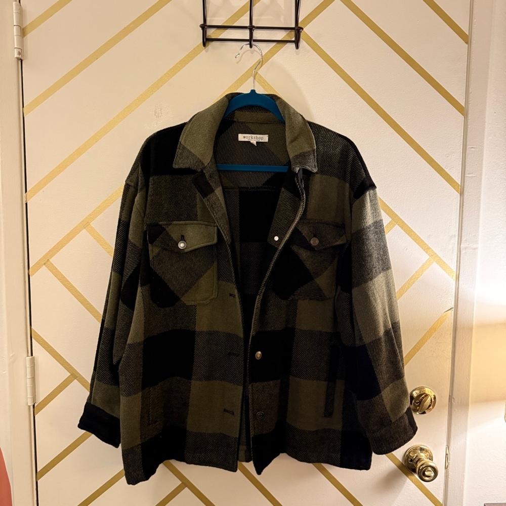 Oversized Olive Green & Black Plaid Shacket